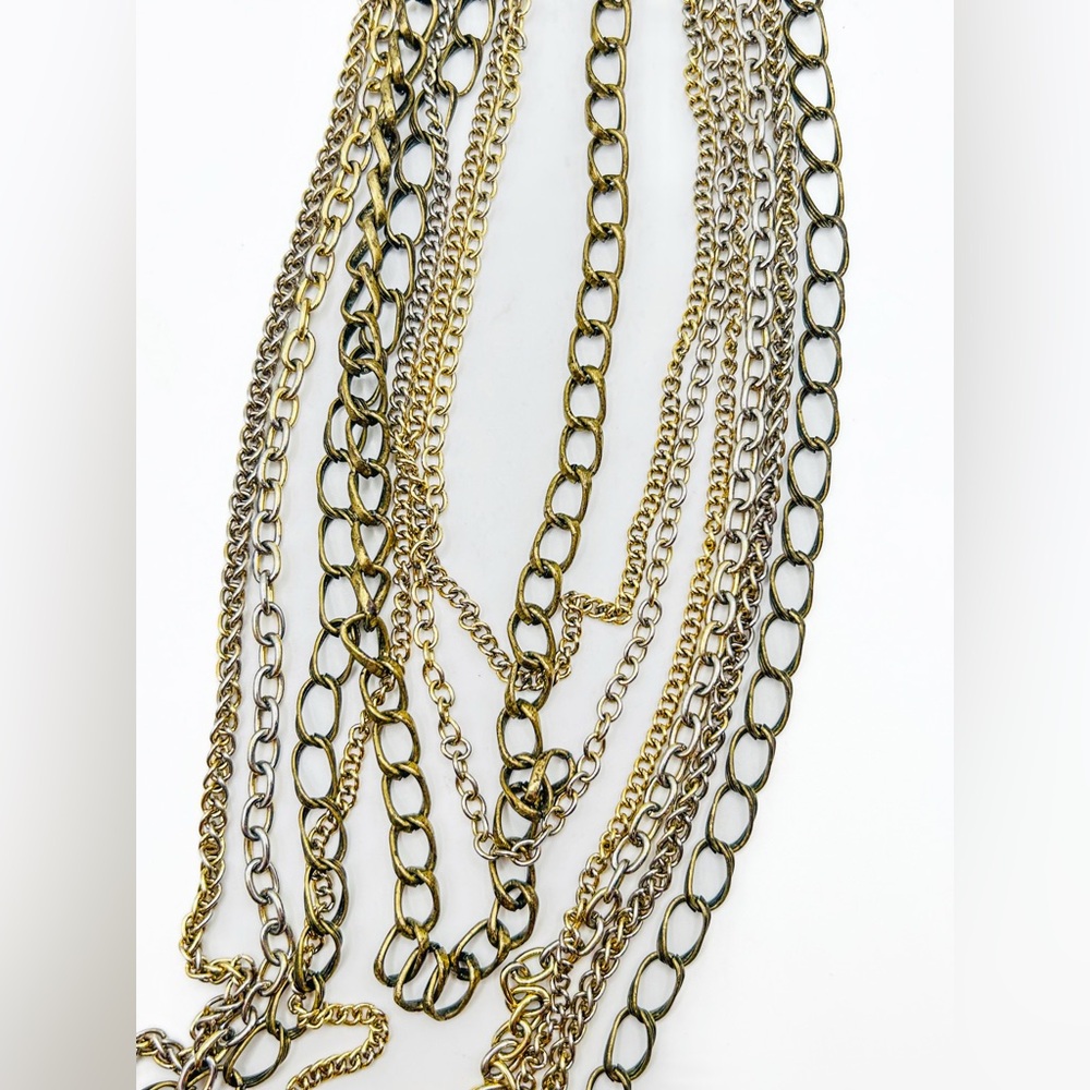 Vintage 7-Strand Mixed Metal Layered Chain Necklace - Picture 6 of 10